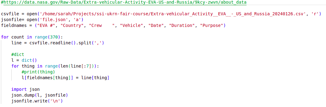 The first few lines of a Python script used as example code for the episode
