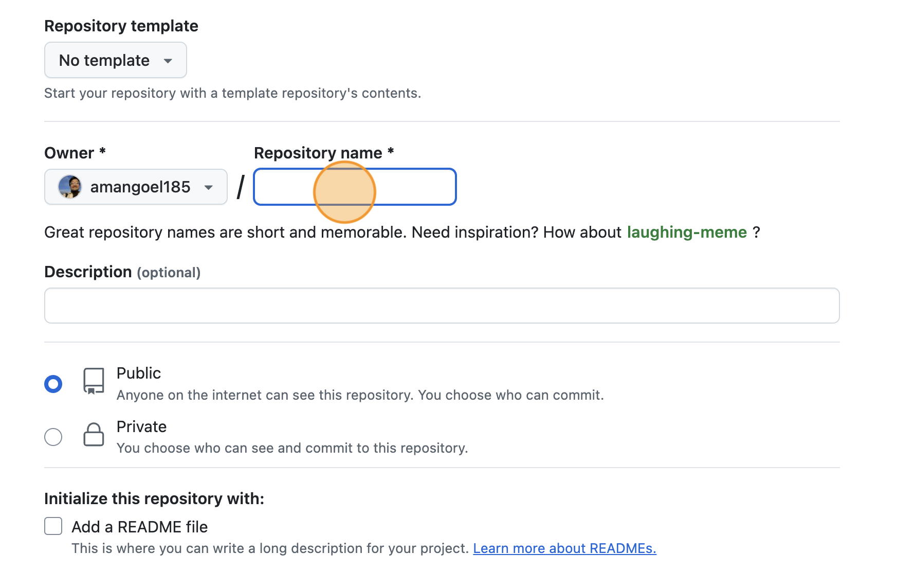 Setting the name of the repository on GitHub through the 'Repository Name' text field